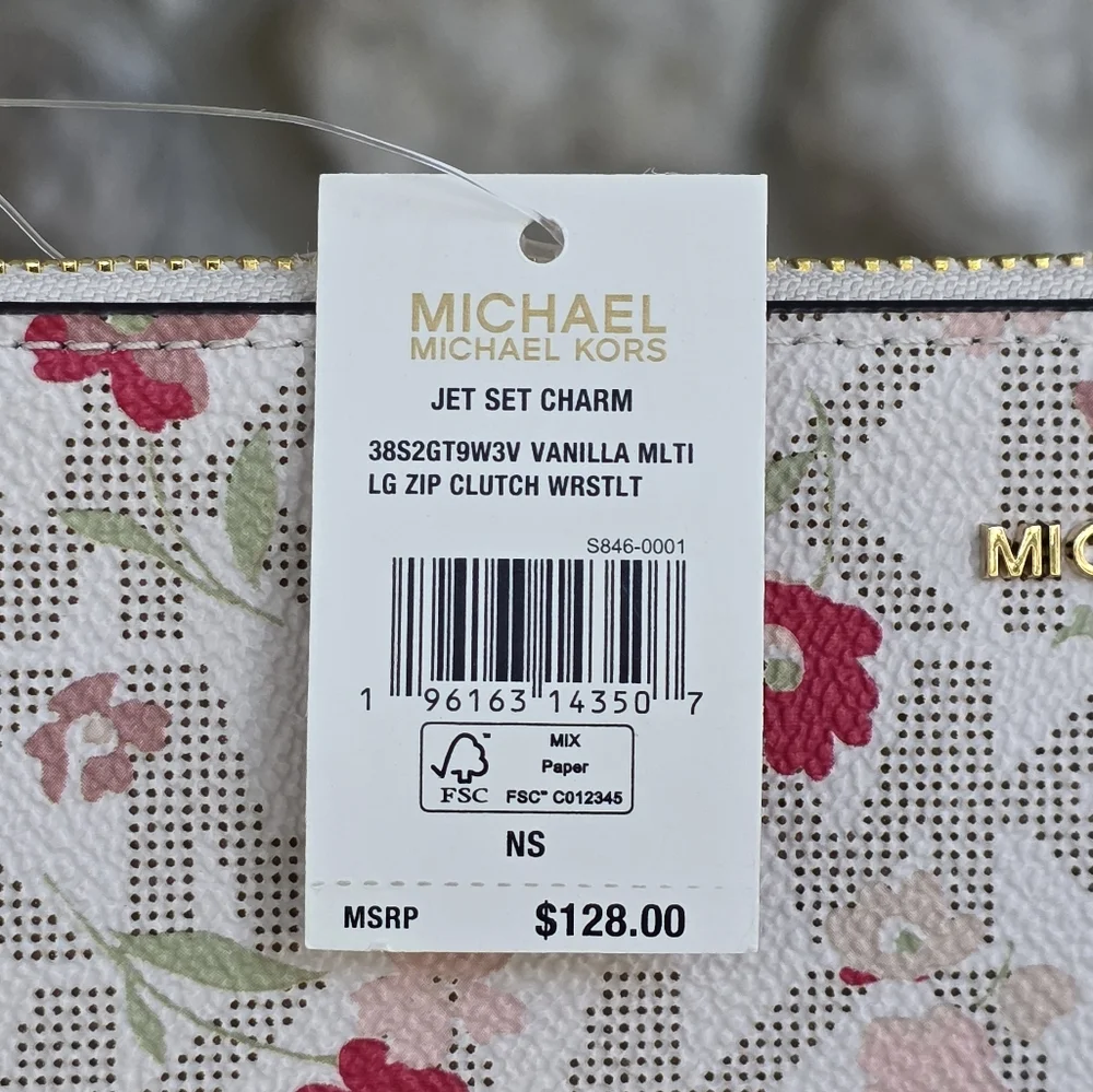 Michael Kors Jet Set Logo Large Floral Wristlet Clutch,